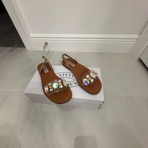 Steve Madden Tan Sandals with Colorful Gem Accents